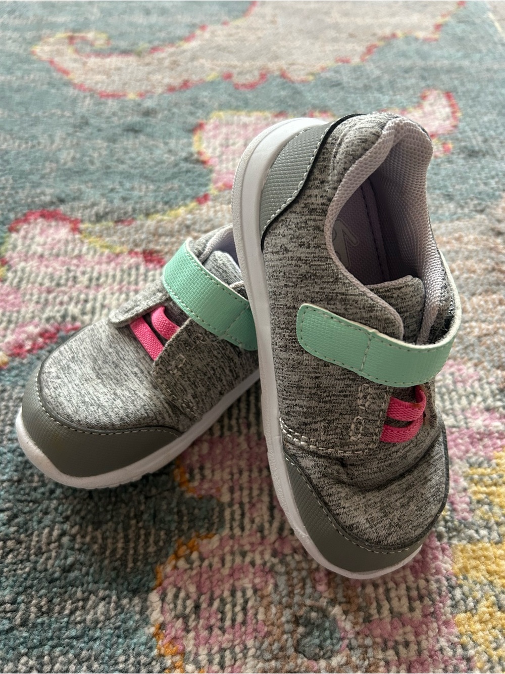 See Kai Run Kids Grey Knit Sneakers with Mint Strap and Pink Accents